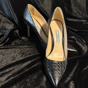 Prada Black Embossed Leather Pumps -Size 37 1/2 or 7 1/2 US